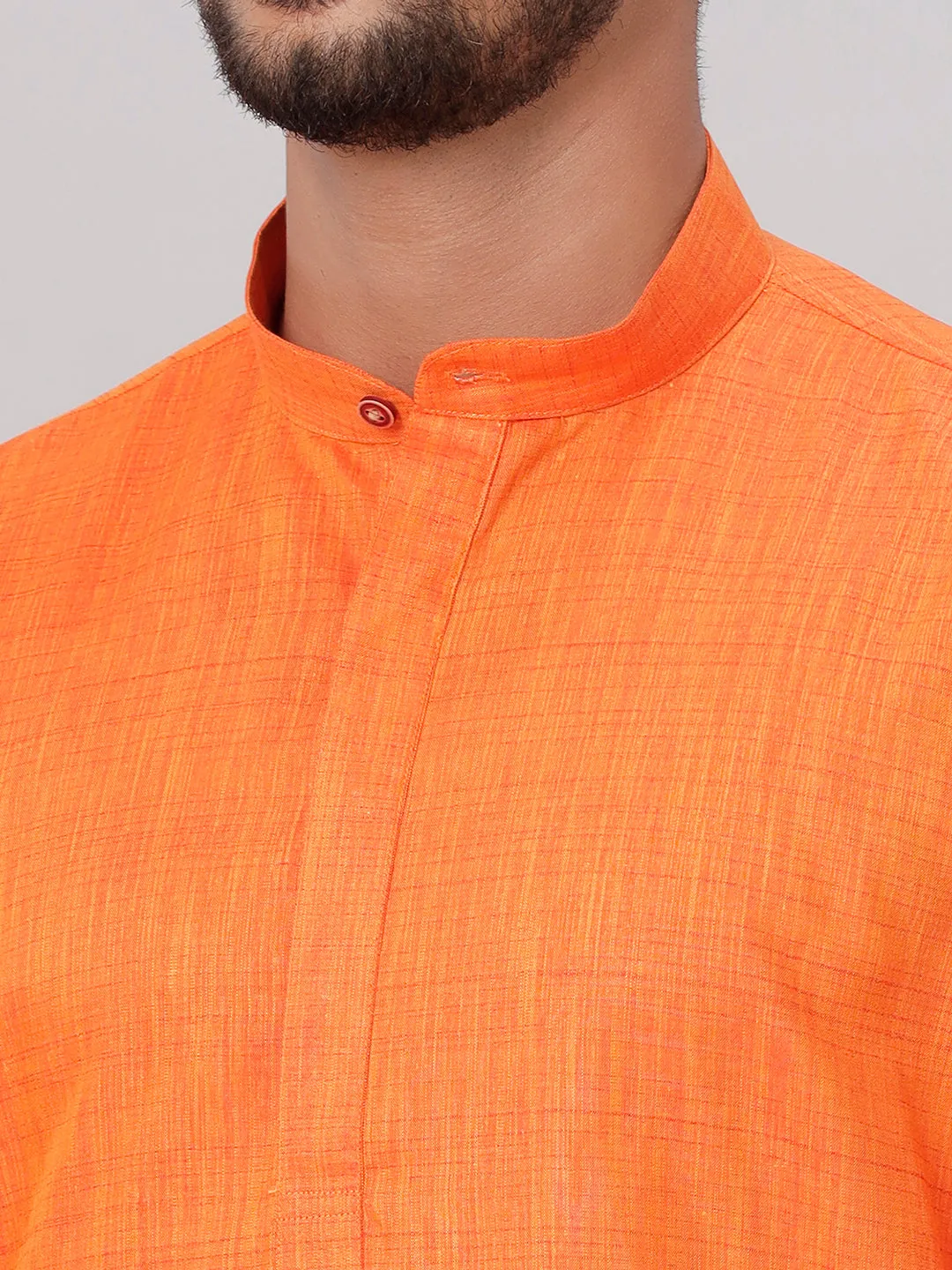 Men Medium Length Kurta with Readymade Elastic White Panchakacham Set FS3