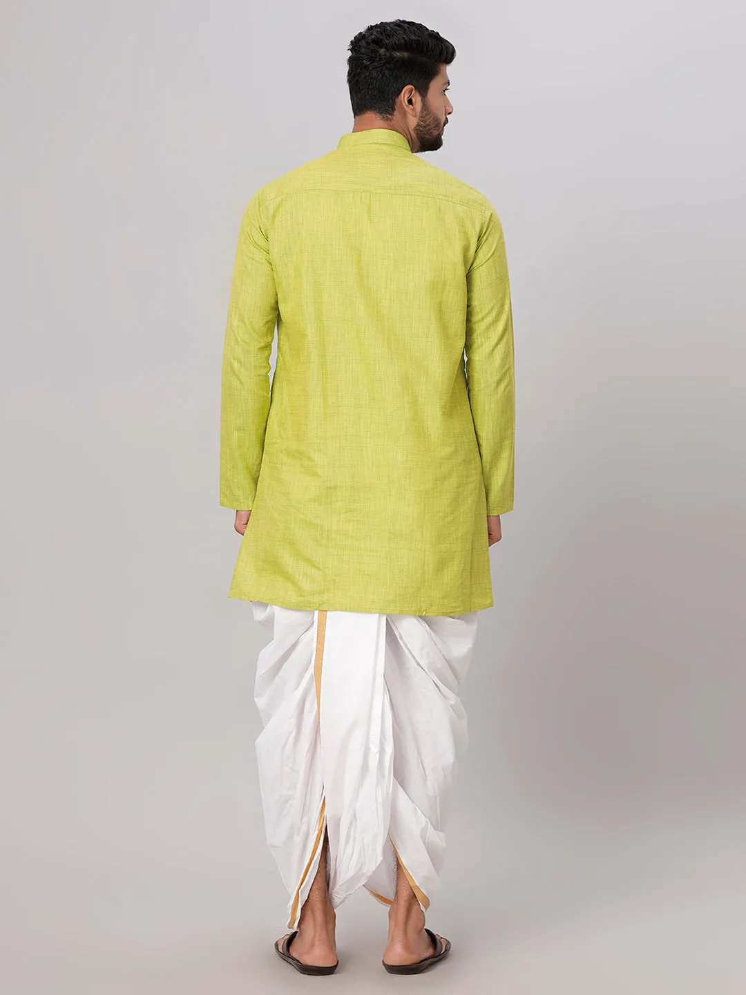 Men Medium Length Kurta with White Readymade Elastic Panchakacham Set FS2