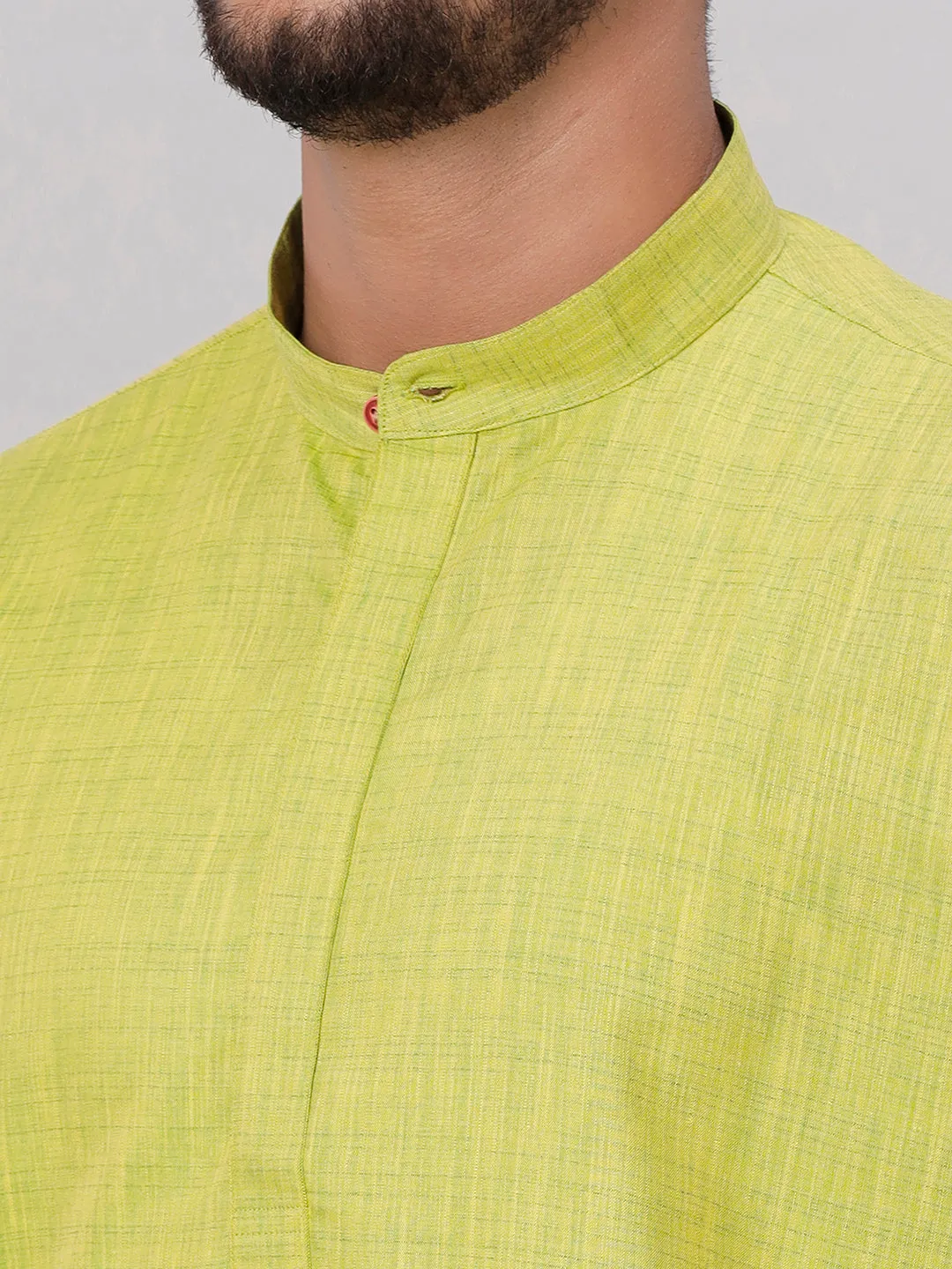 Men Medium Length Kurta with White Readymade Elastic Panchakacham Set FS2