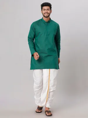 Men Medium Length Kurta with White Readymade Elastic Panchakacham Set FS5