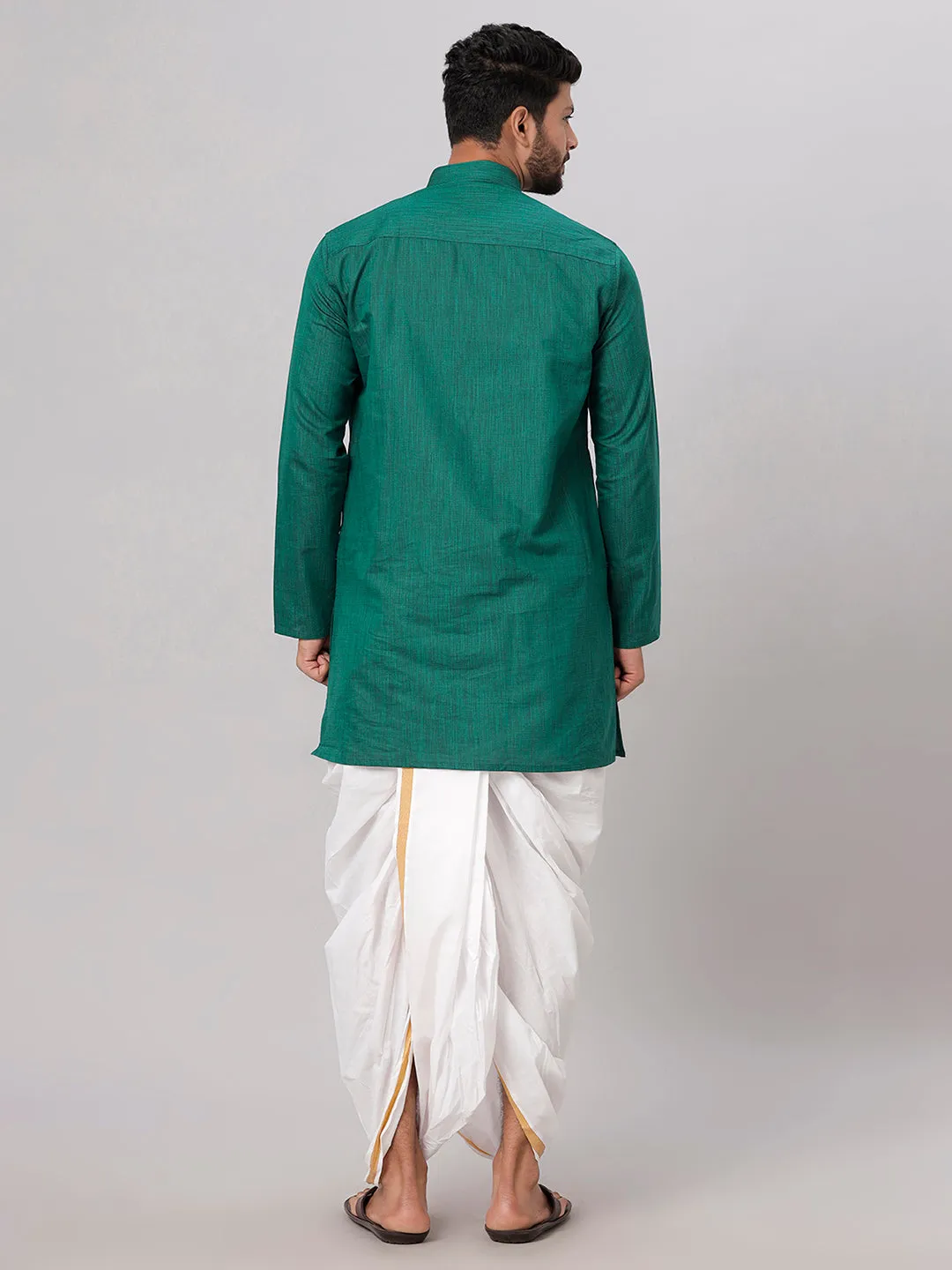 Men Medium Length Kurta with White Readymade Elastic Panchakacham Set FS5