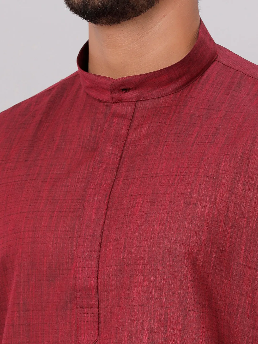 Men Medium Length Kurta with White Readymade Elastic Panchakacham Set FS7
