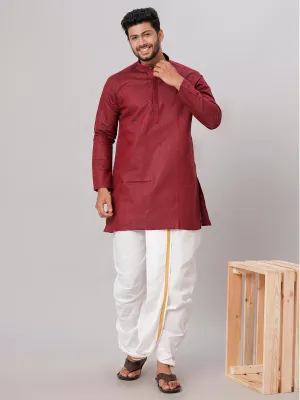 Men Medium Length Kurta with White Readymade Elastic Panchakacham Set FS7