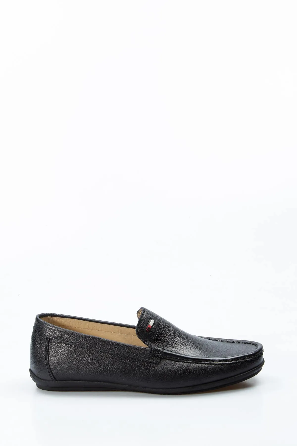 Men's Black Leather Loafers with Subtle Flag Accent - Wessi