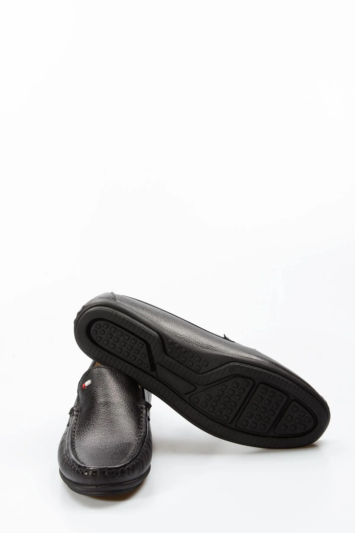 Men's Black Leather Loafers with Subtle Flag Accent - Wessi
