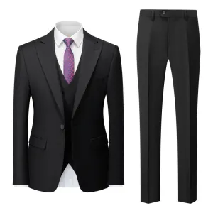 Men's Three-Piece One-Button Black Business Suit