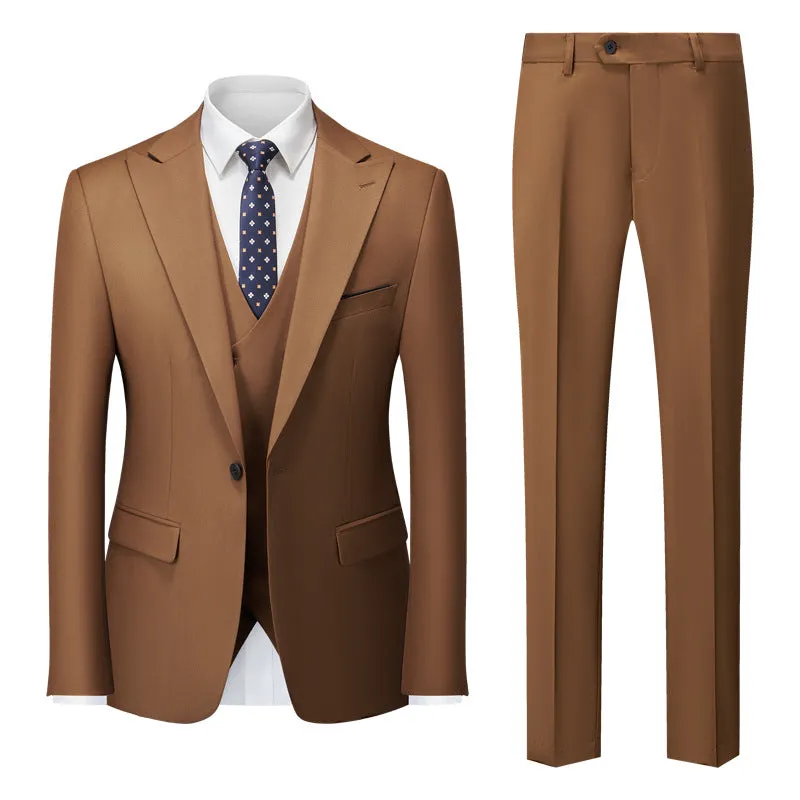 Men's Three-Piece One-Button Brown Business Suit