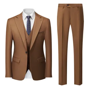 Men's Three-Piece One-Button Brown Business Suit