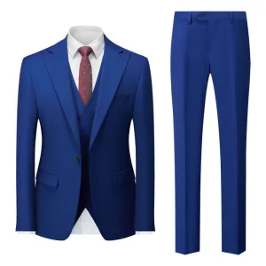 Men's Three-Piece One-Button Dark Blue Business Suit