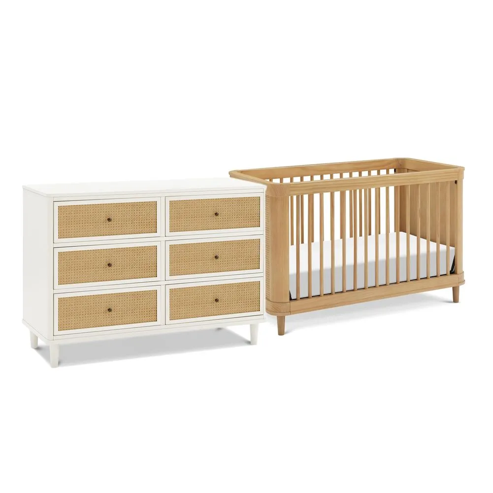 Namesake Marin Cane Convertible Crib and 6-Drawer Dresser Nursery Set