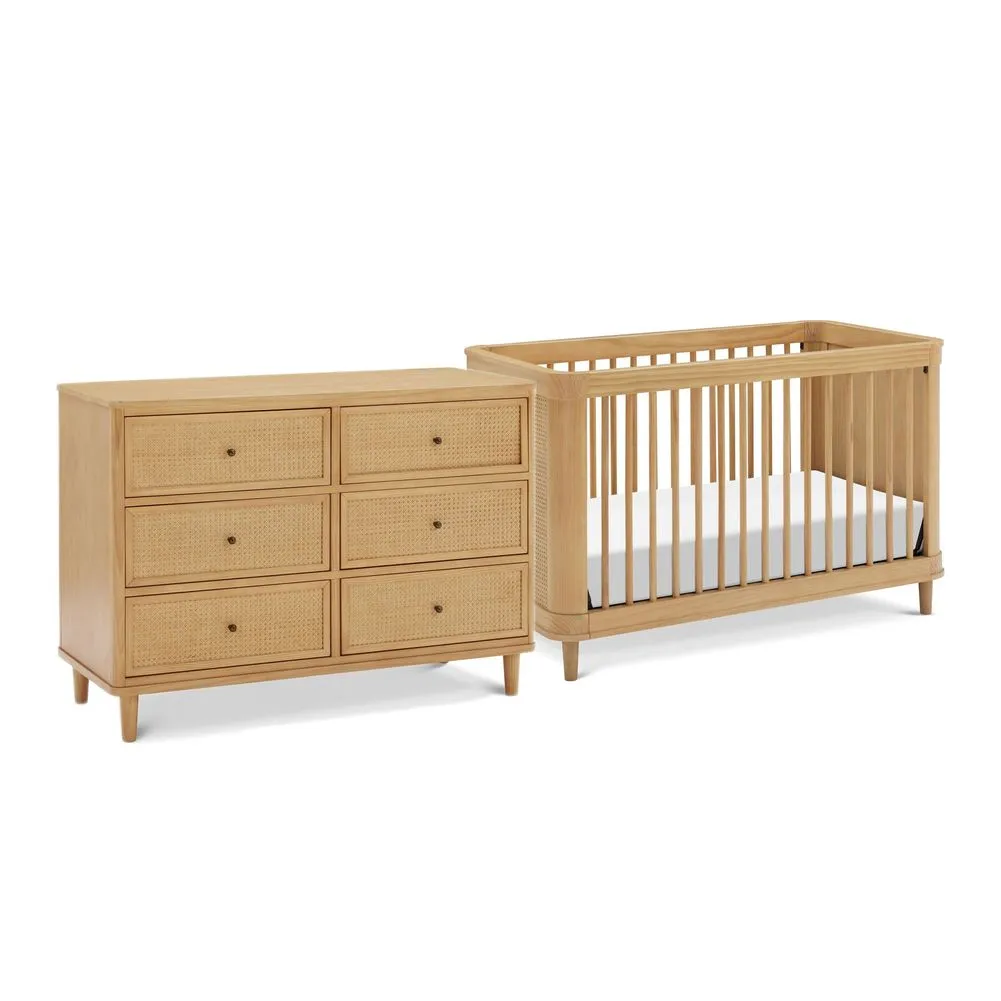 Namesake Marin Cane Convertible Crib and 6-Drawer Dresser Nursery Set