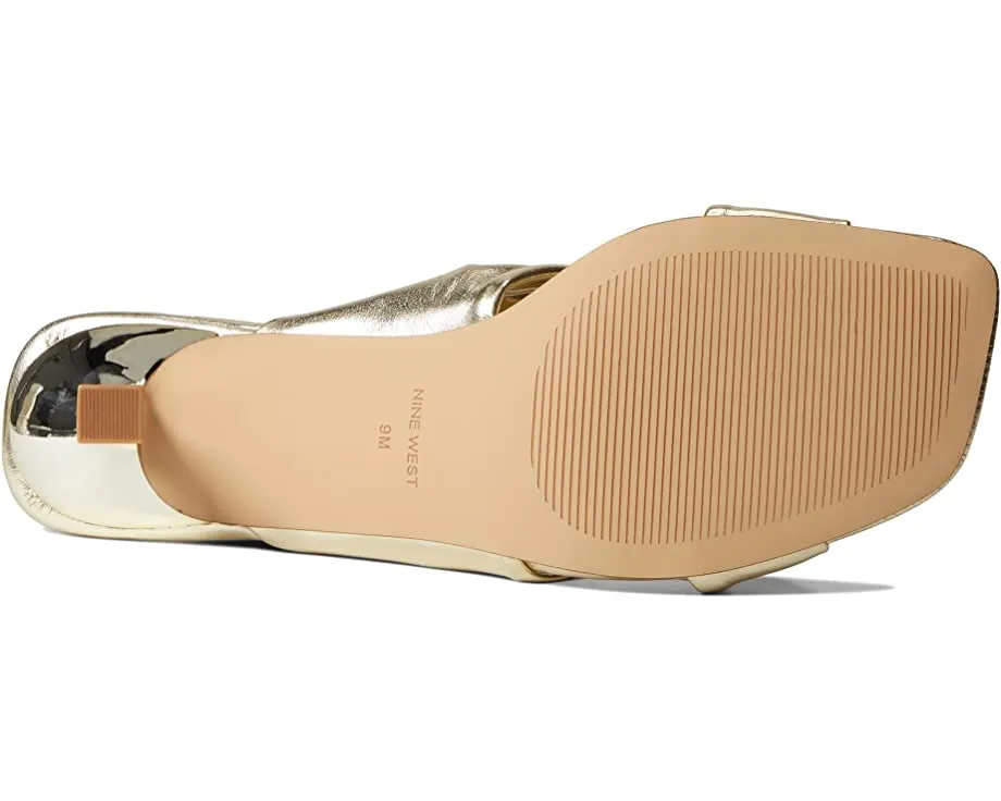 Nine West Dipa3 Gold Slip On Squared Open Toe Kitten Heeled Fashion Sandals