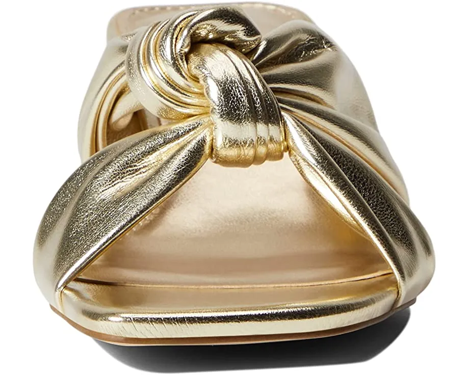 Nine West Dipa3 Gold Slip On Squared Open Toe Kitten Heeled Fashion Sandals