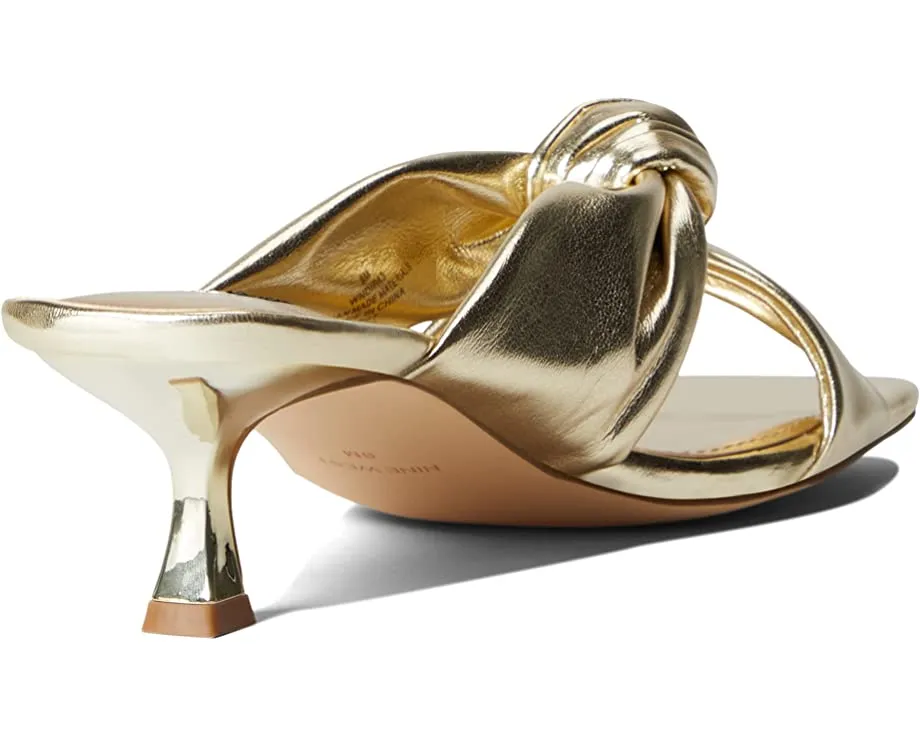 Nine West Dipa3 Gold Slip On Squared Open Toe Kitten Heeled Fashion Sandals