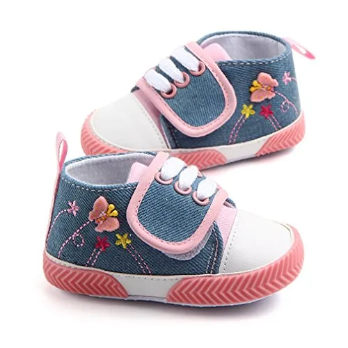 OAISNIT Baby Canvas Shoes - Infant Boys Girls Crib Shoes Toddler Denim Sneakers First Walkers for 0-18 Months (4.6 inches (6-12 Months), Pink)