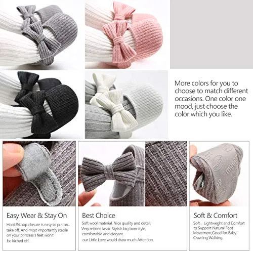 Ohwawadi Infant Baby Girl Shoes, Bowknot Baby Mary Jane Flats Princess Dress Shoes Soft Baby Crib Shoes (0-6 Months, 1933 Black)