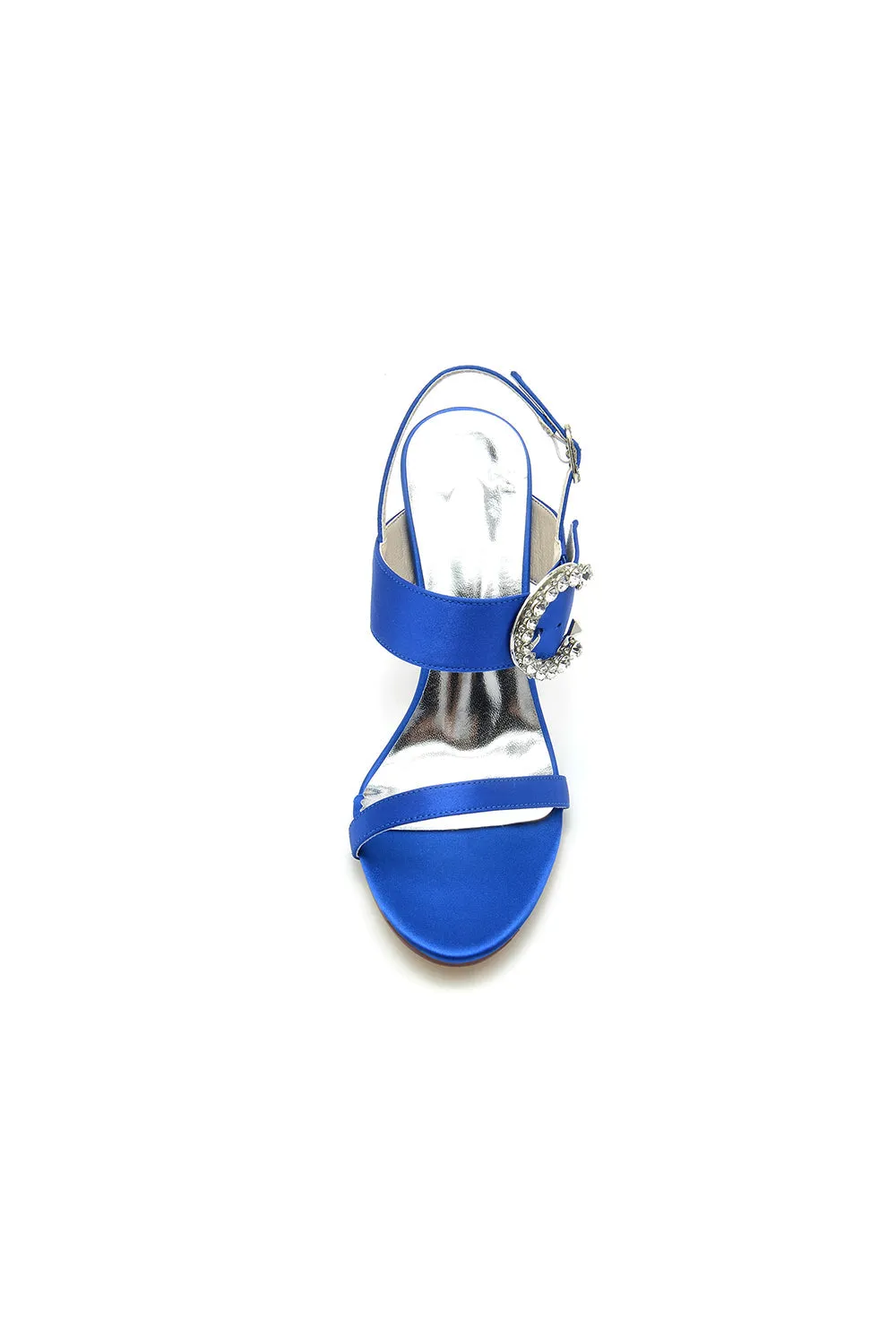 Open Toe Satin Heels with Crystal Buckle
