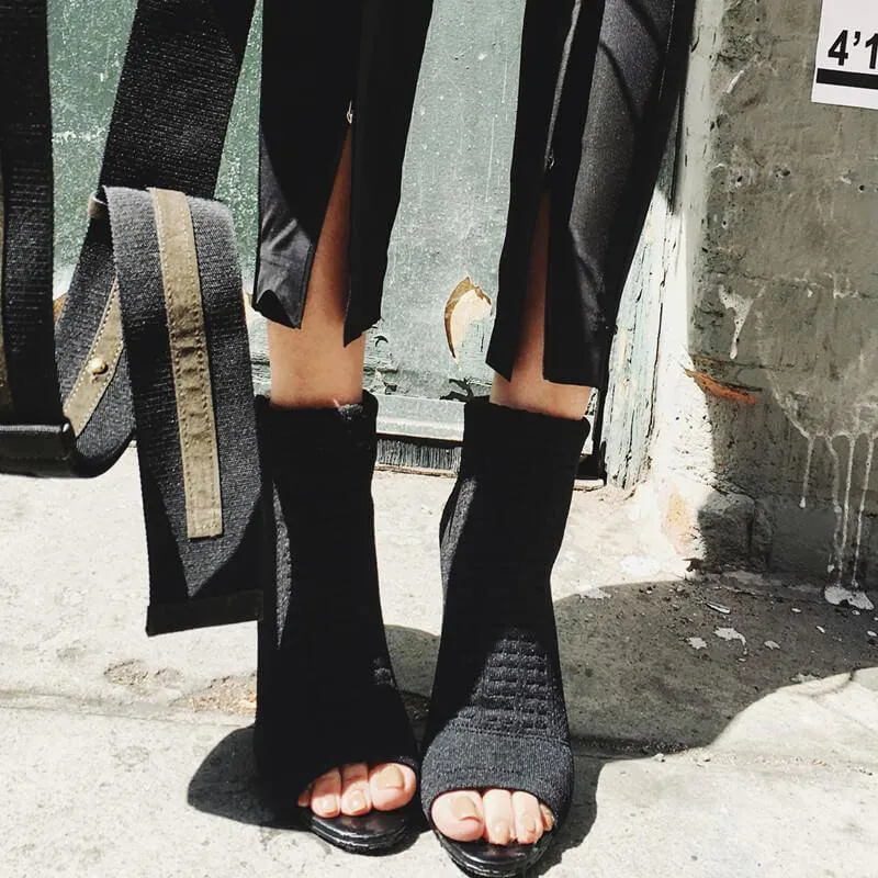 Peep Toe High Heel Knit Ankle Sandal Boots