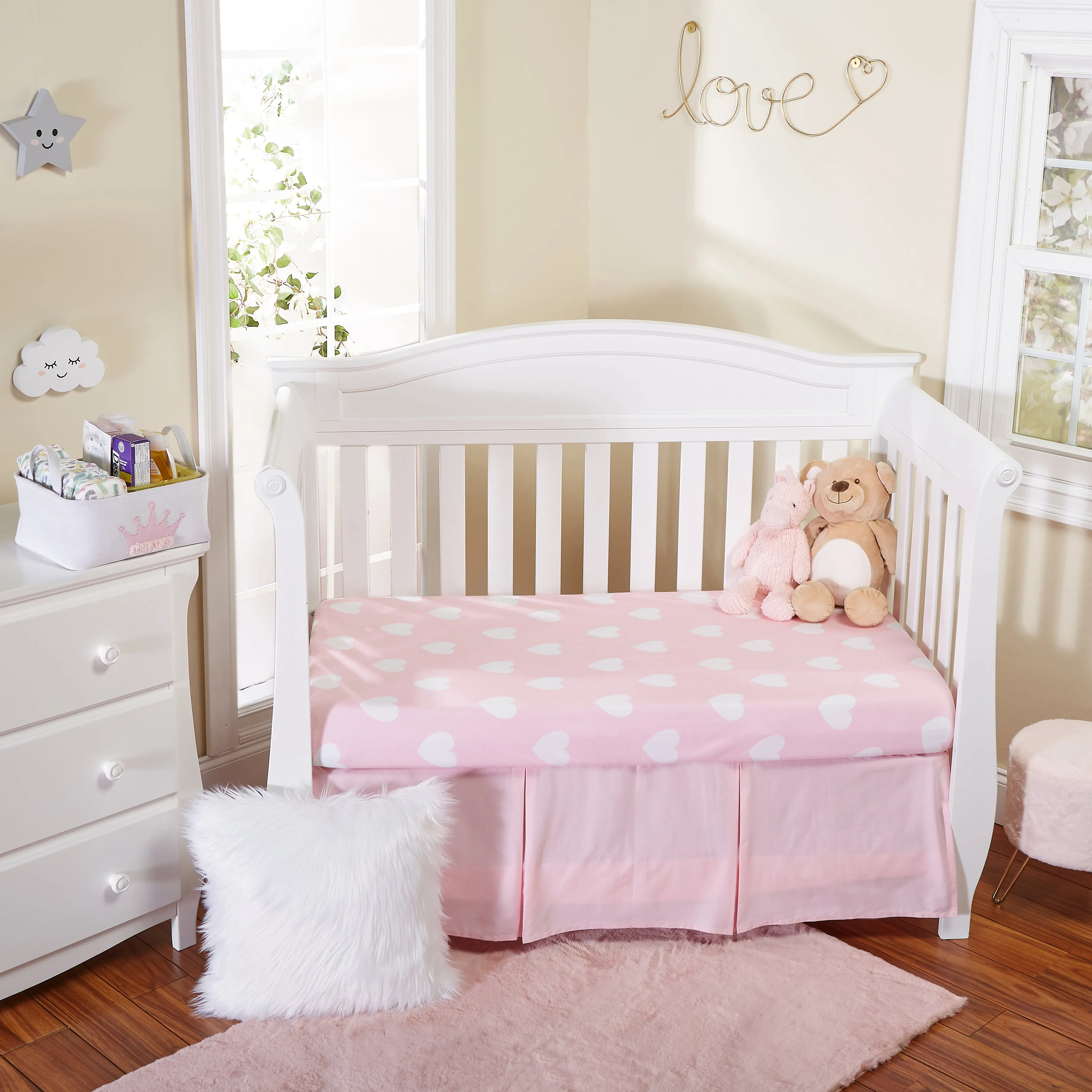 Pink/White Hearts and Dots 2 Pack Crib Sheet Set