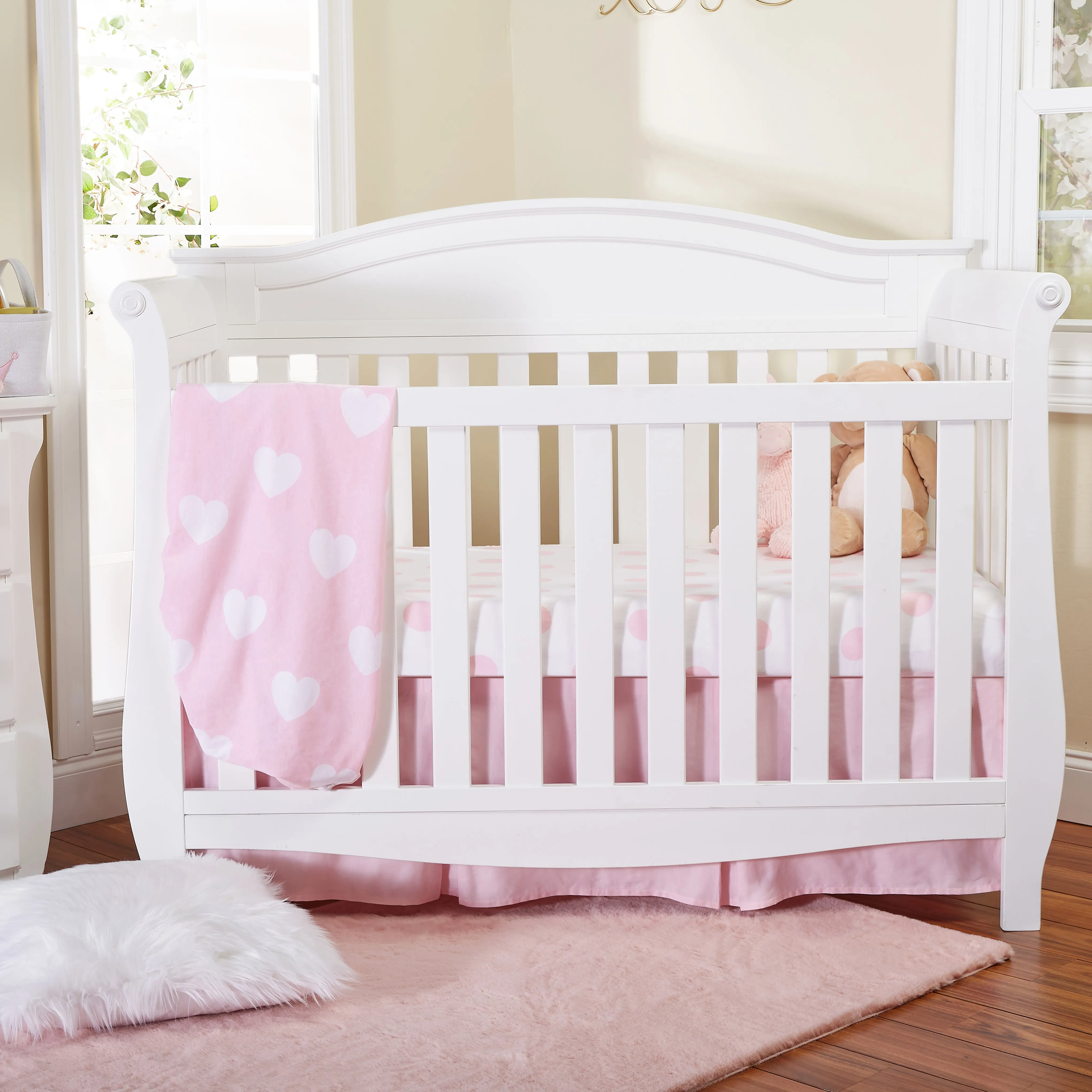 Pink/White Hearts and Dots 2 Pack Crib Sheet Set