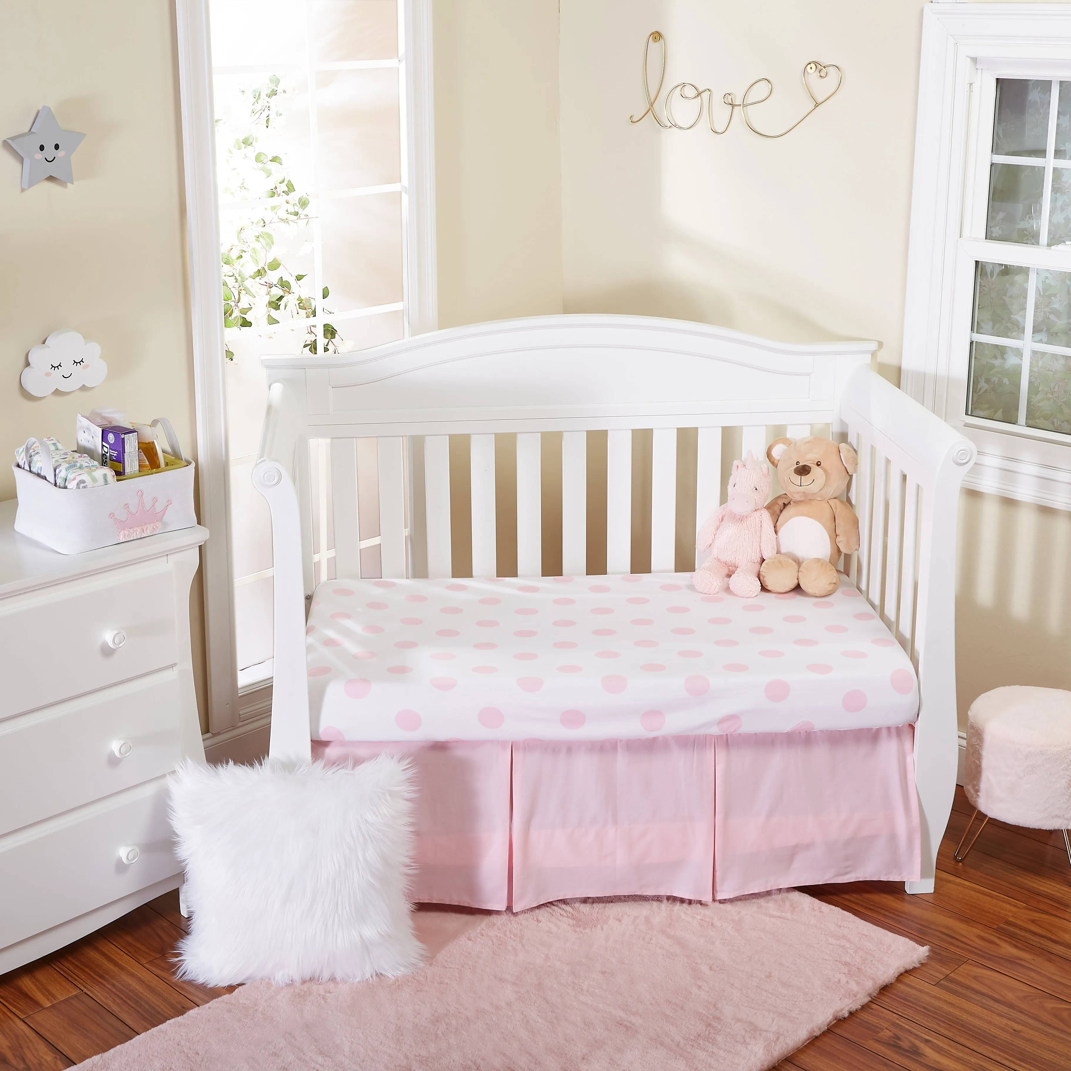 Pink/White Hearts and Dots 2 Pack Crib Sheet Set