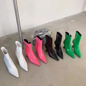 Pointed Candy Color Ankle Boots