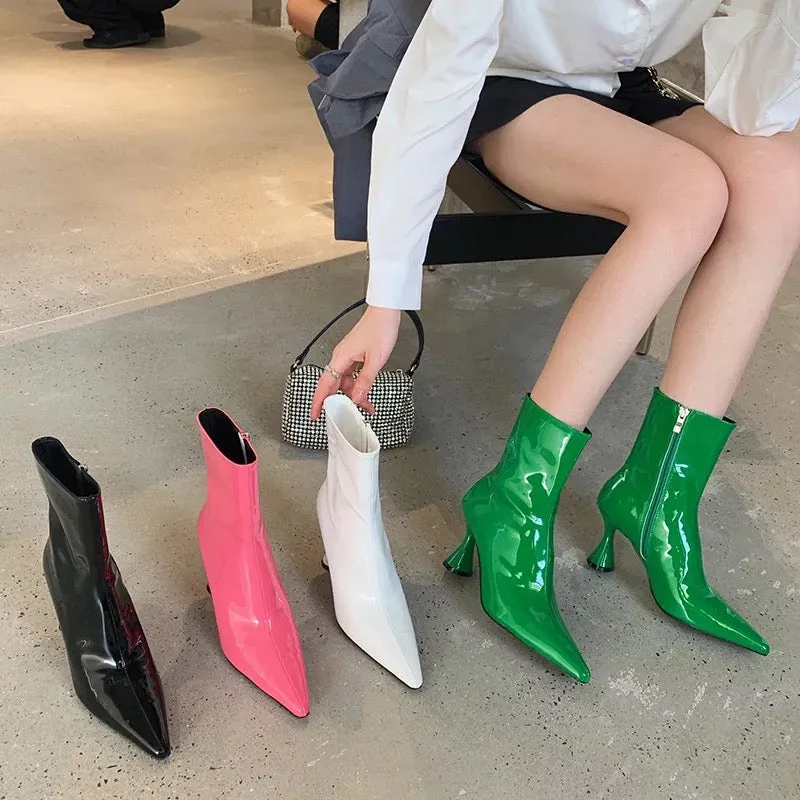 Pointed Candy Color Ankle Boots