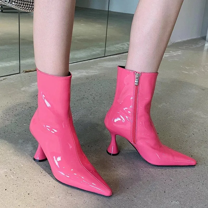 Pointed Candy Color Ankle Boots