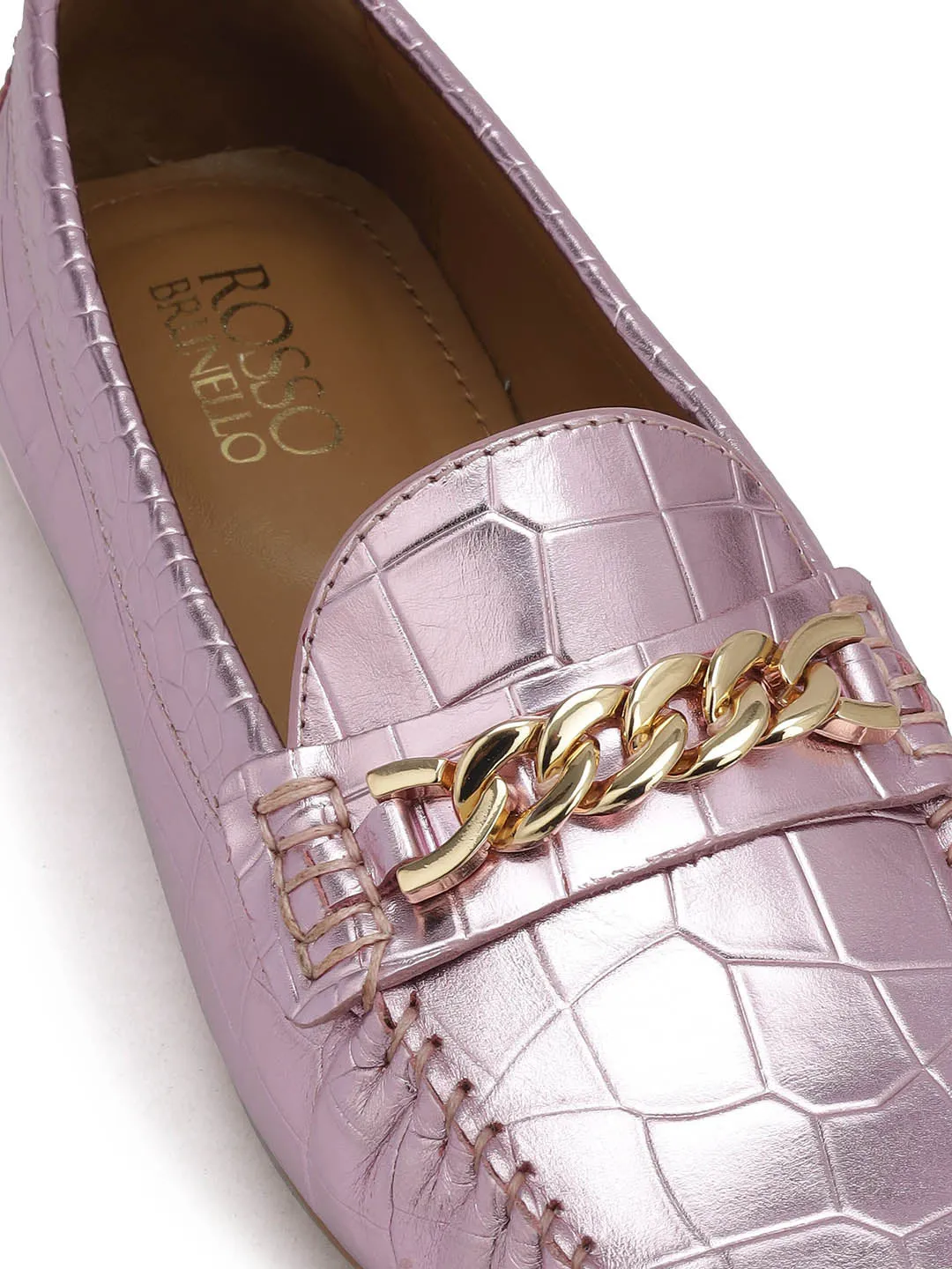 Purple Chain Embellished Moccasins