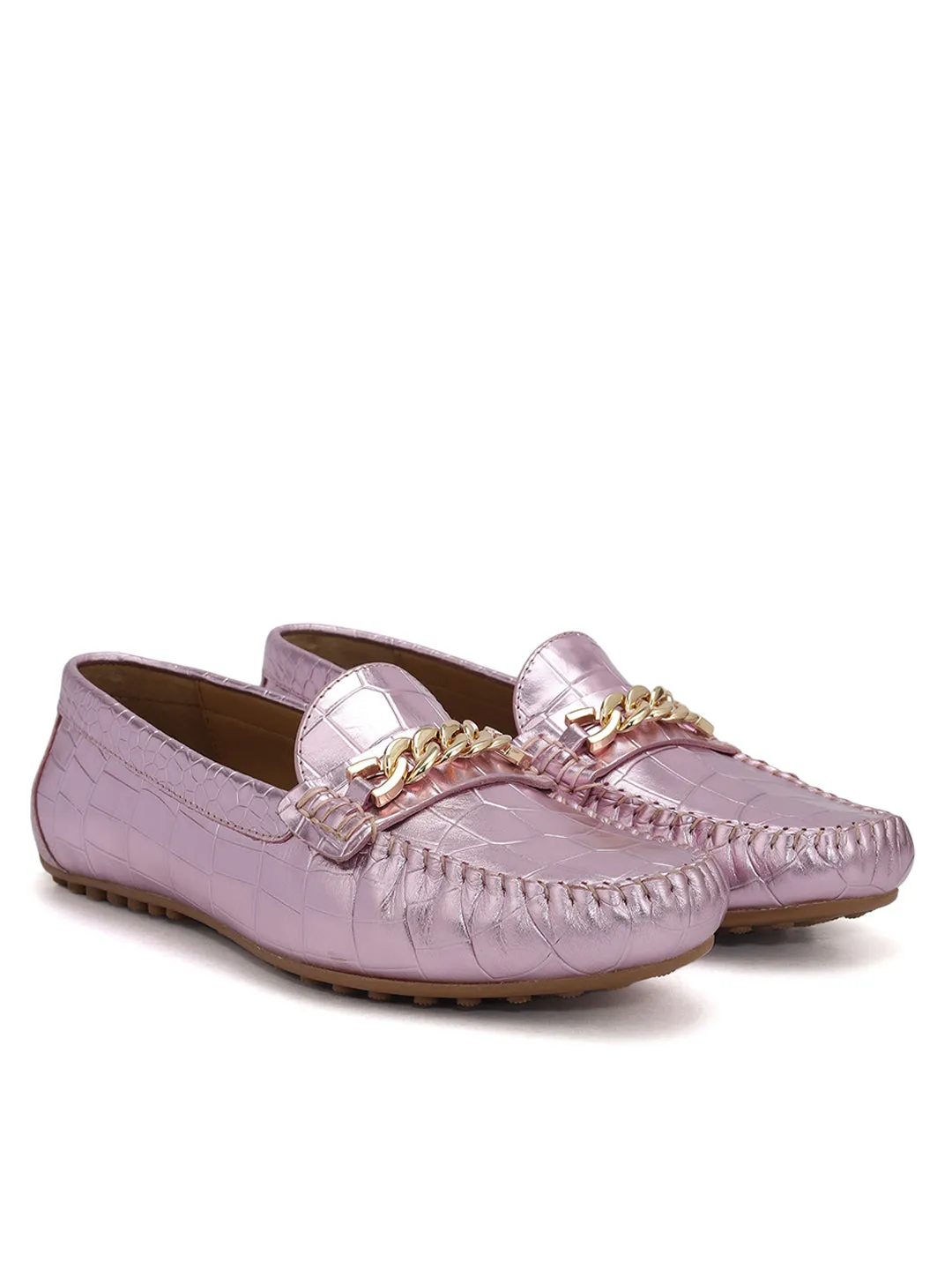Purple Chain Embellished Moccasins