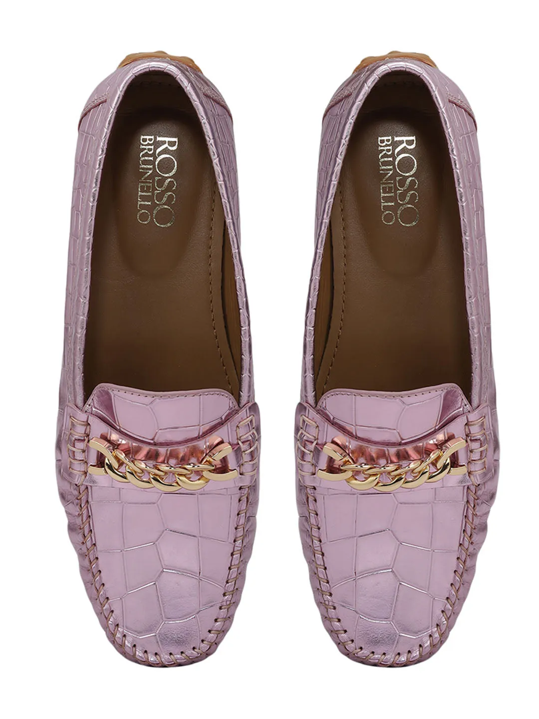 Purple Chain Embellished Moccasins
