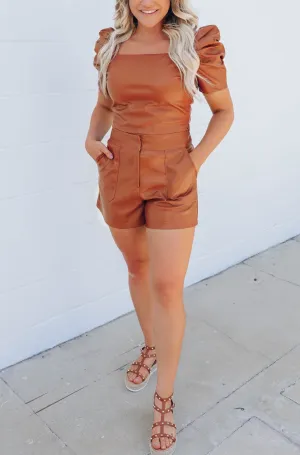 Serena Faux Leather Shorts - Camel