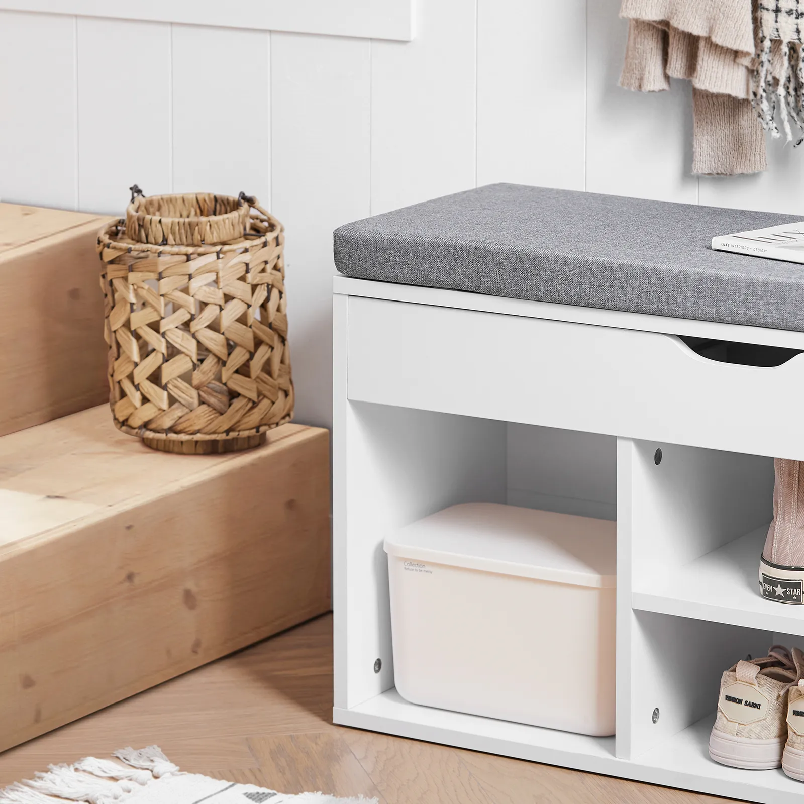 SoBuy FSR45-HG,Shoe Storage Cabinet,Shoe Rack Shoe Bench with Lift Up Bench Top and Grey Cushion
