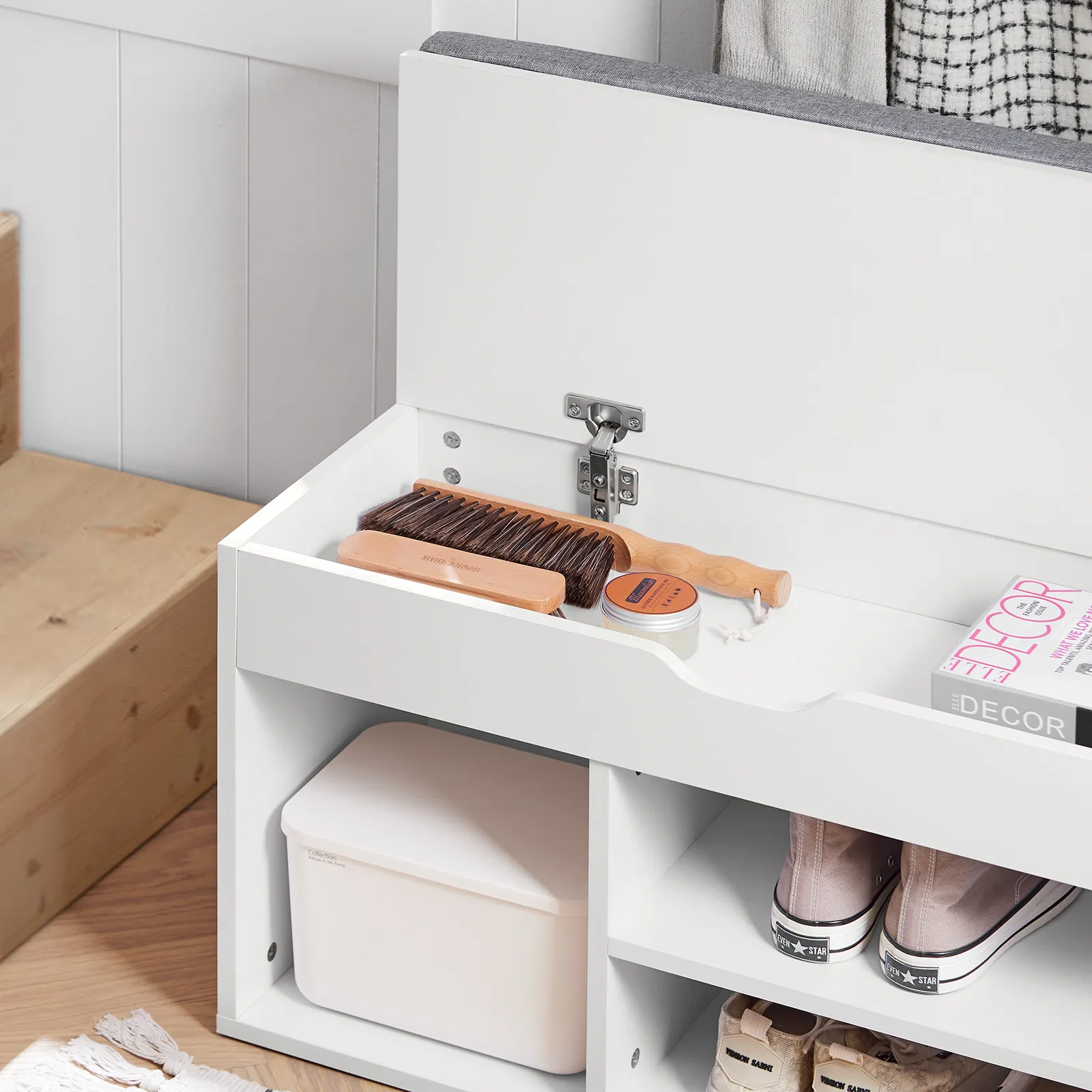 SoBuy FSR45-HG,Shoe Storage Cabinet,Shoe Rack Shoe Bench with Lift Up Bench Top and Grey Cushion