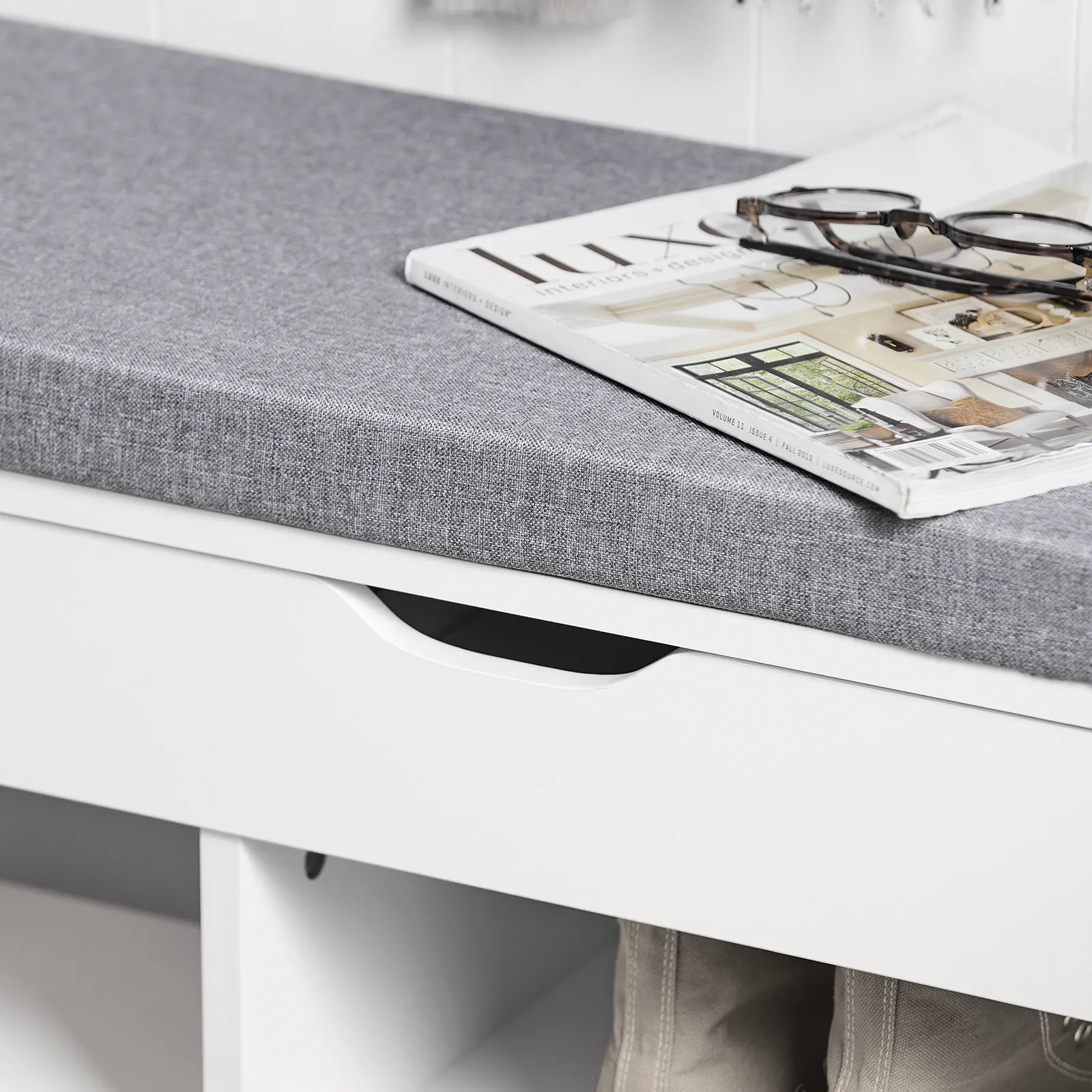 SoBuy FSR45-HG,Shoe Storage Cabinet,Shoe Rack Shoe Bench with Lift Up Bench Top and Grey Cushion