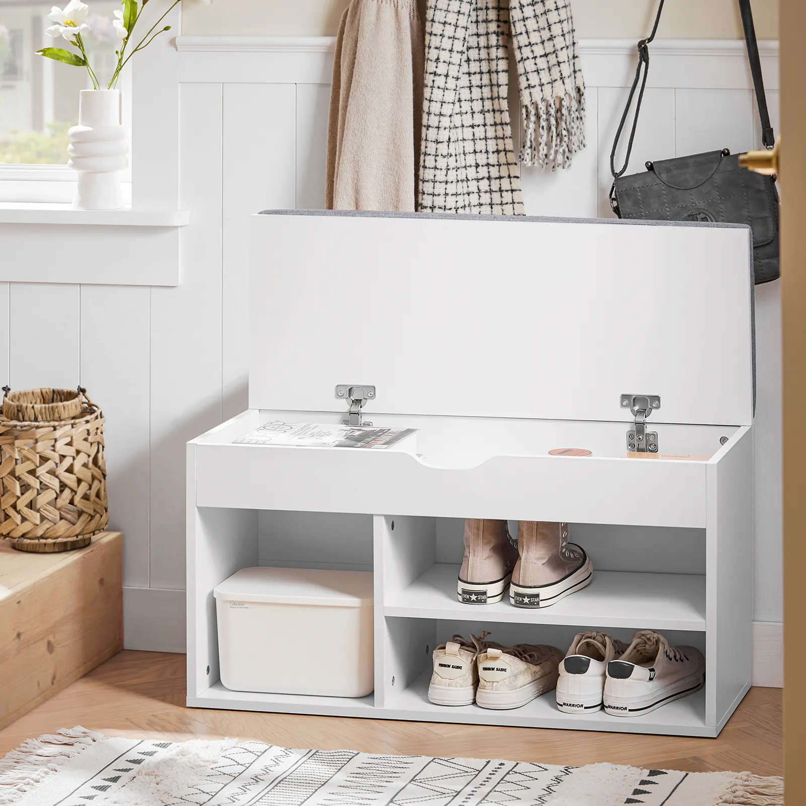SoBuy FSR45-HG,Shoe Storage Cabinet,Shoe Rack Shoe Bench with Lift Up Bench Top and Grey Cushion