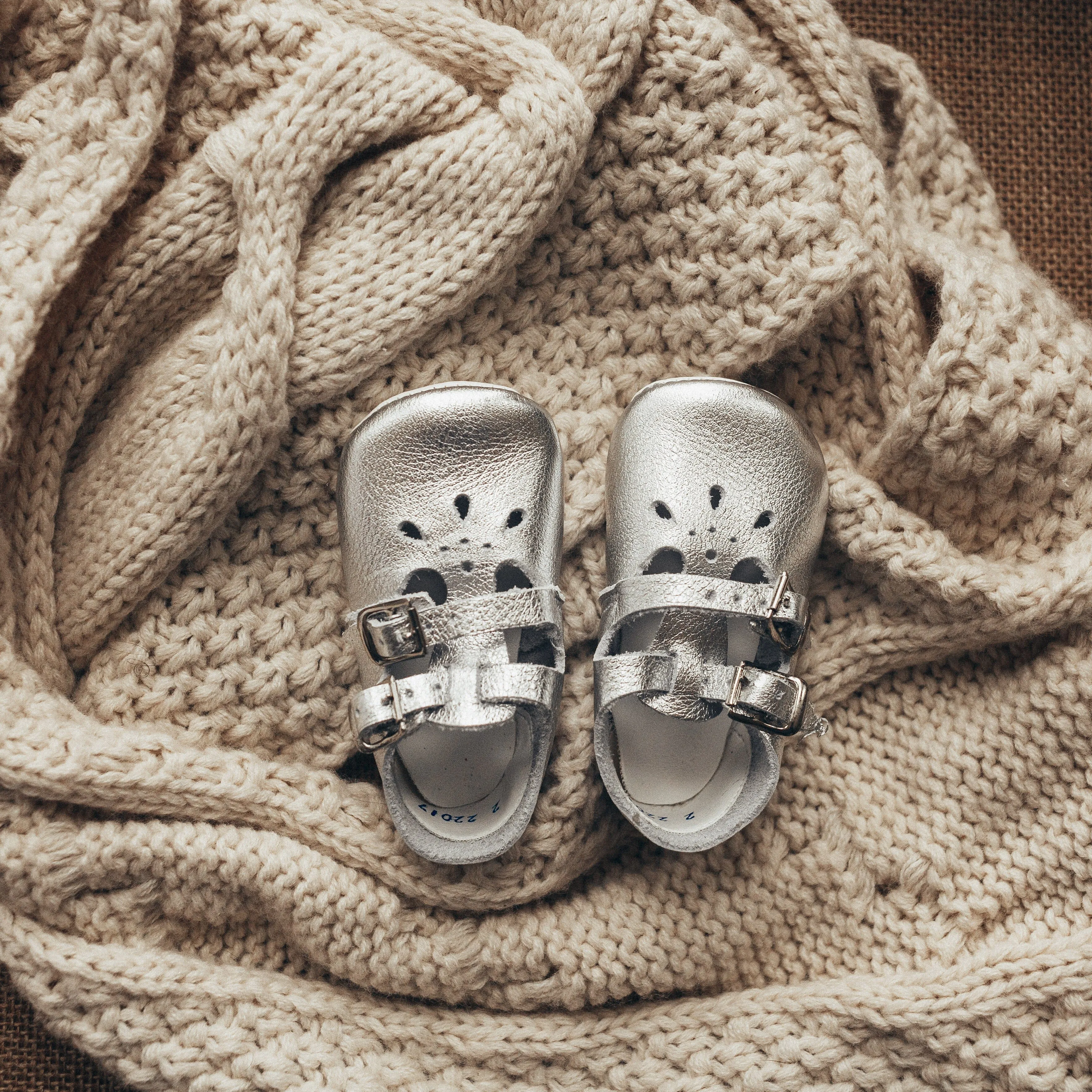 Soft Soled Double T-Strap | Silver