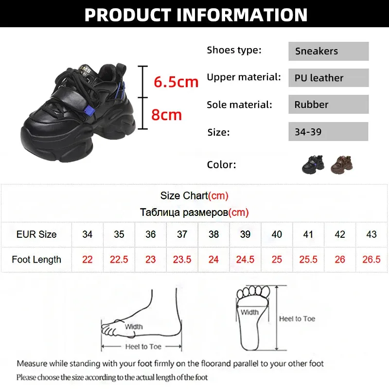 Sohiwoo Black PU Chunky Sneakers for Women  Non Slip Platform Sports Shoes Woman Thick Sole Lace Up Vulcanize Shoes Zapatillas Mujer