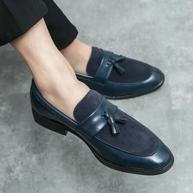 Sohiwoo Leather Fashion Tassel Loafers Slip-On Loafers CasualWedding Shoes Suede Driving Shoes Male Moccasins Pointed Banquet Black Dress Shoes