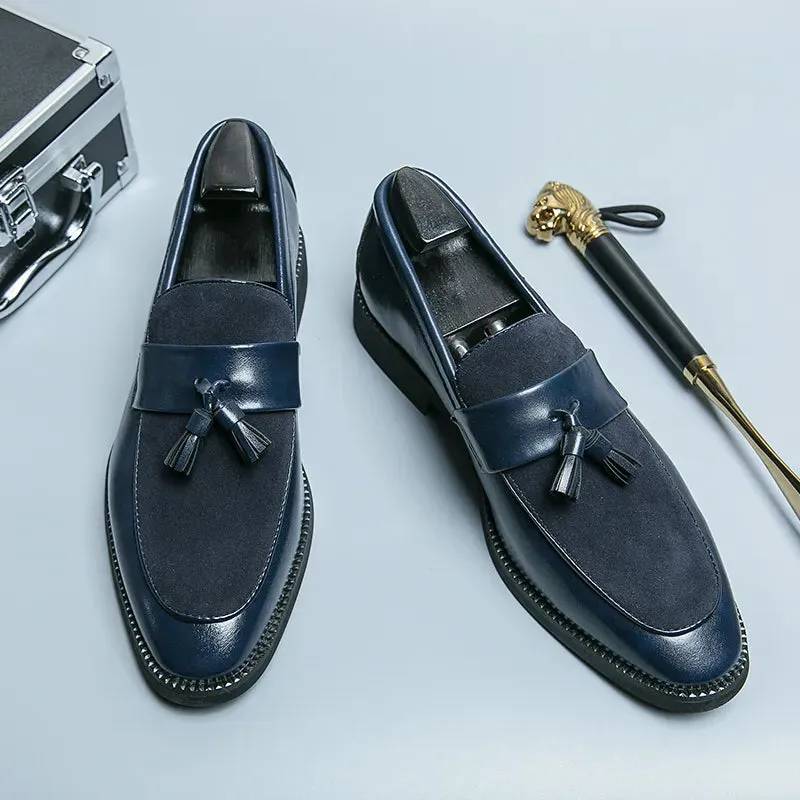 Sohiwoo Leather Fashion Tassel Loafers Slip-On Loafers CasualWedding Shoes Suede Driving Shoes Male Moccasins Pointed Banquet Black Dress Shoes