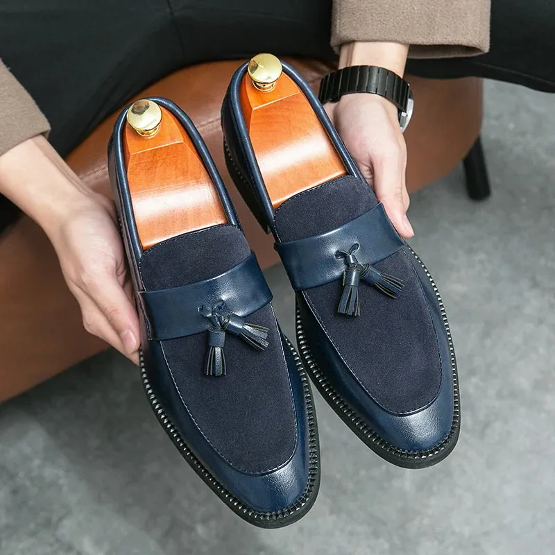 Sohiwoo Leather Fashion Tassel Loafers Slip-On Loafers CasualWedding Shoes Suede Driving Shoes Male Moccasins Pointed Banquet Black Dress Shoes