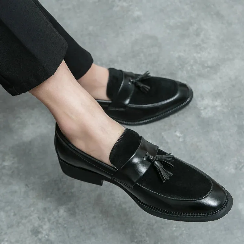 Sohiwoo Leather Fashion Tassel Loafers Slip-On Loafers CasualWedding Shoes Suede Driving Shoes Male Moccasins Pointed Banquet Black Dress Shoes