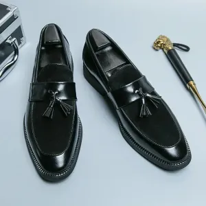 Sohiwoo Leather Fashion Tassel Loafers Slip-On Loafers CasualWedding Shoes Suede Driving Shoes Male Moccasins Pointed Banquet Black Dress Shoes