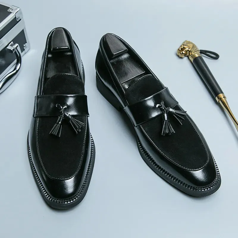 Sohiwoo Leather Fashion Tassel Loafers Slip-On Loafers CasualWedding Shoes Suede Driving Shoes Male Moccasins Pointed Banquet Black Dress Shoes