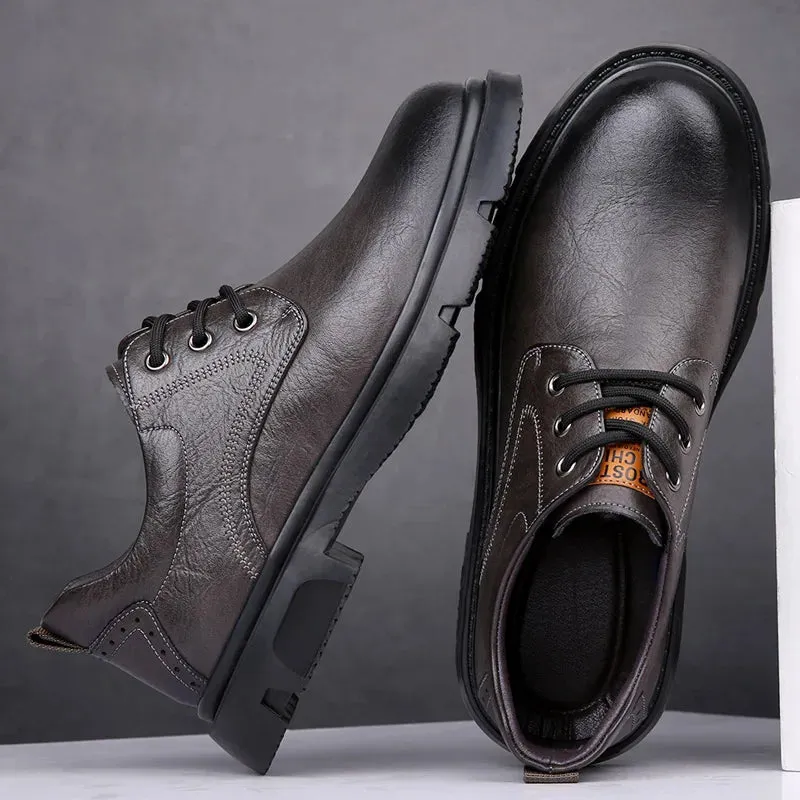 Sohiwoo Men Genuine Leather Casual Shoes Elevator Shoes Soft Mens Sneakers Breathable Moccasins Mens Walking Driving Shoes Zapatos