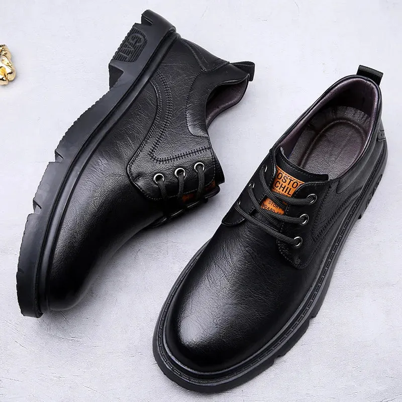 Sohiwoo Men Genuine Leather Casual Shoes Elevator Shoes Soft Mens Sneakers Breathable Moccasins Mens Walking Driving Shoes Zapatos