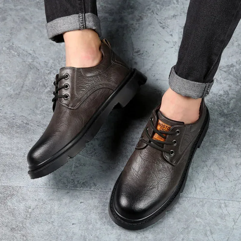 Sohiwoo Men Genuine Leather Casual Shoes Elevator Shoes Soft Mens Sneakers Breathable Moccasins Mens Walking Driving Shoes Zapatos