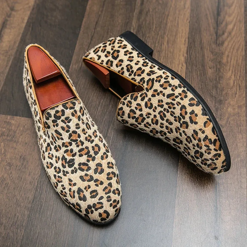 Sohiwoo Soft Comfy Light Men Casual Leather Loafers Leopard Shoes Slip-On Driving Moccasins Men Flat Shoes Male Footwear Plus Size 38-48