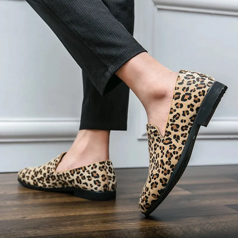Sohiwoo Soft Comfy Light Men Casual Leather Loafers Leopard Shoes Slip-On Driving Moccasins Men Flat Shoes Male Footwear Plus Size 38-48