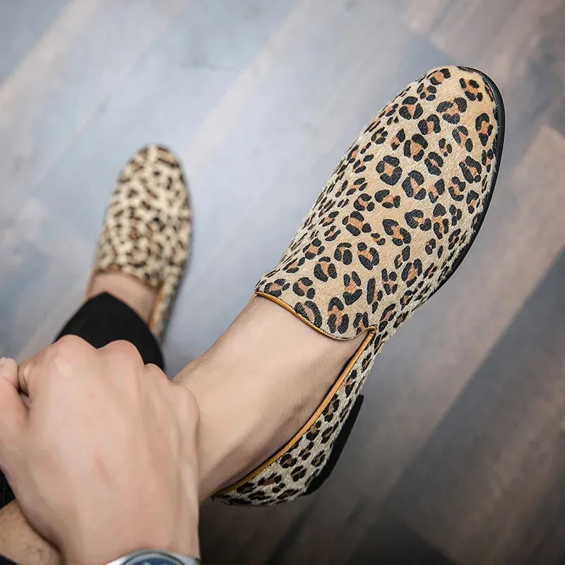 Sohiwoo Soft Comfy Light Men Casual Leather Loafers Leopard Shoes Slip-On Driving Moccasins Men Flat Shoes Male Footwear Plus Size 38-48